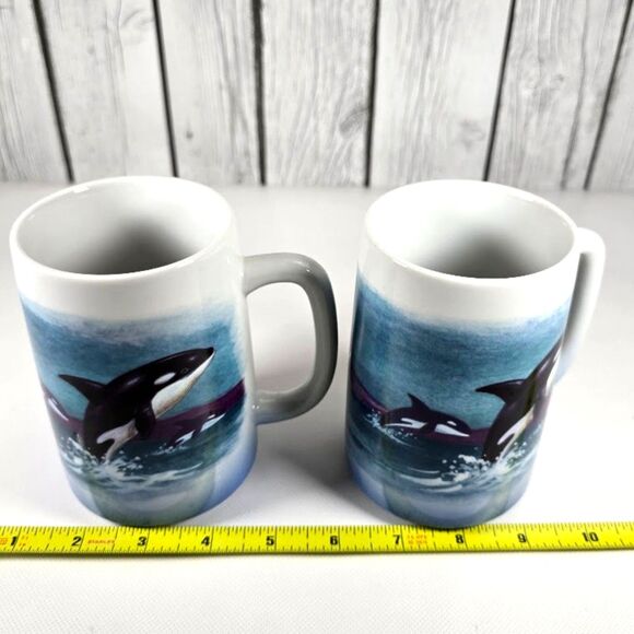 Vintage Otagiri Japan Killer Whale Hand Painted Ceramic Coffee Mug Set of 2 - Picture 9 of 9